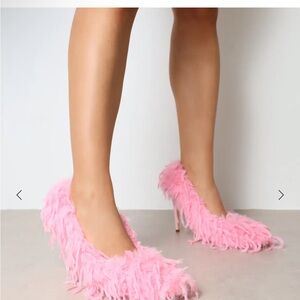 Simmi Barbie pink feather fur pointed toe pump heel 6